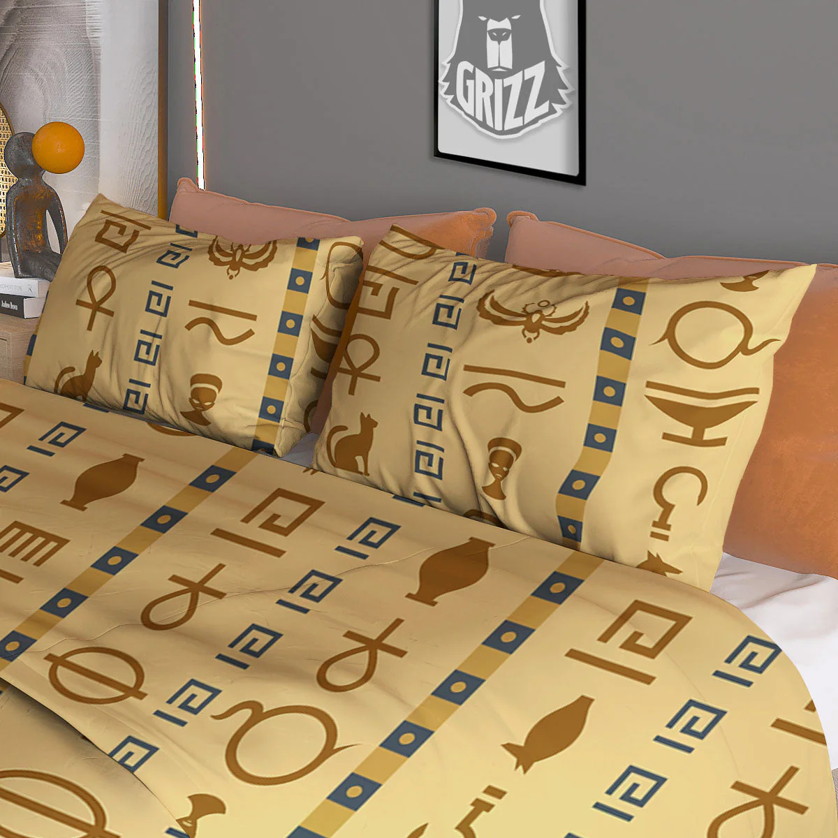 Hieroglyphs Egyptian Print Duvet Cover Bedding Set - Image 3