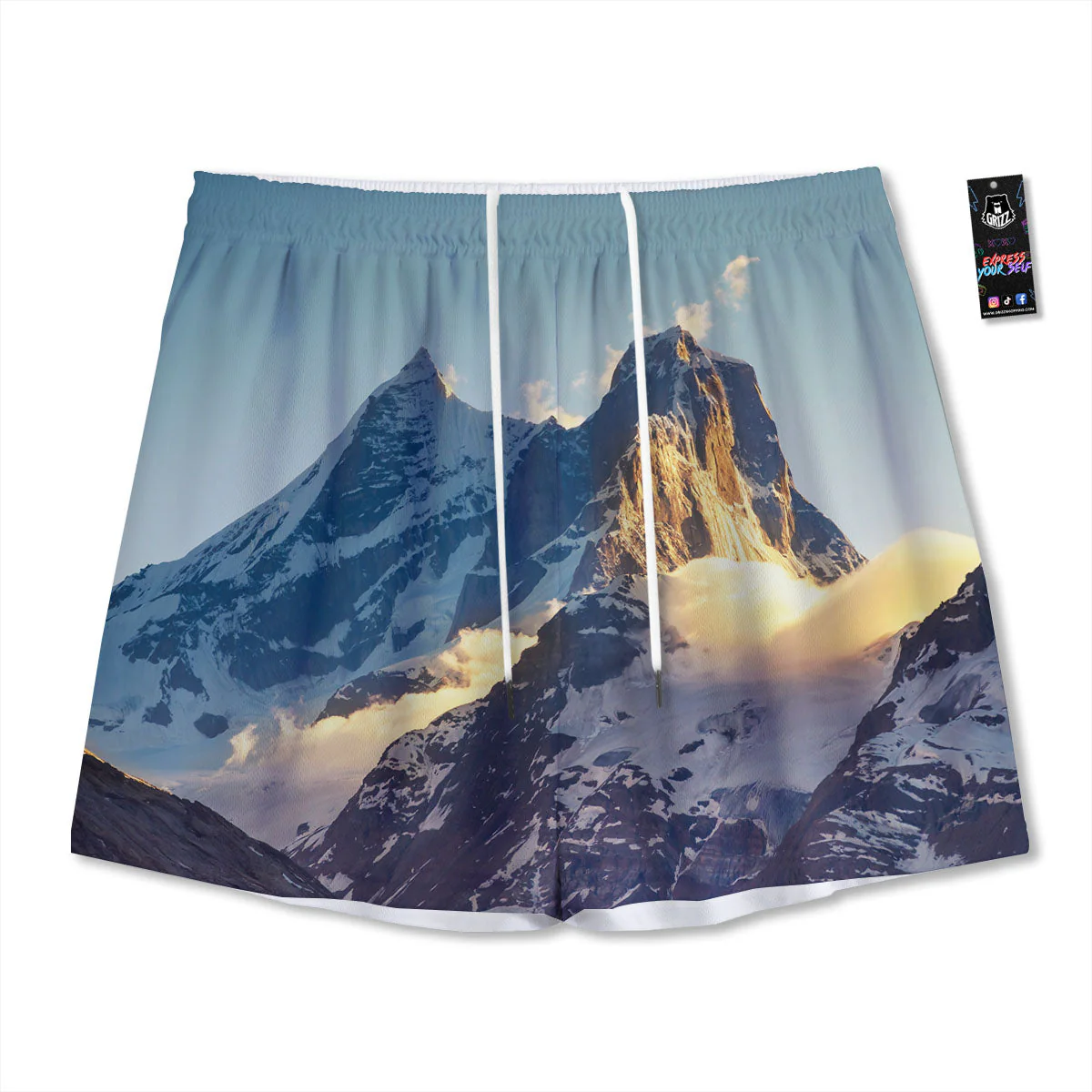 Himalayan Moutain Print Mesh Shorts