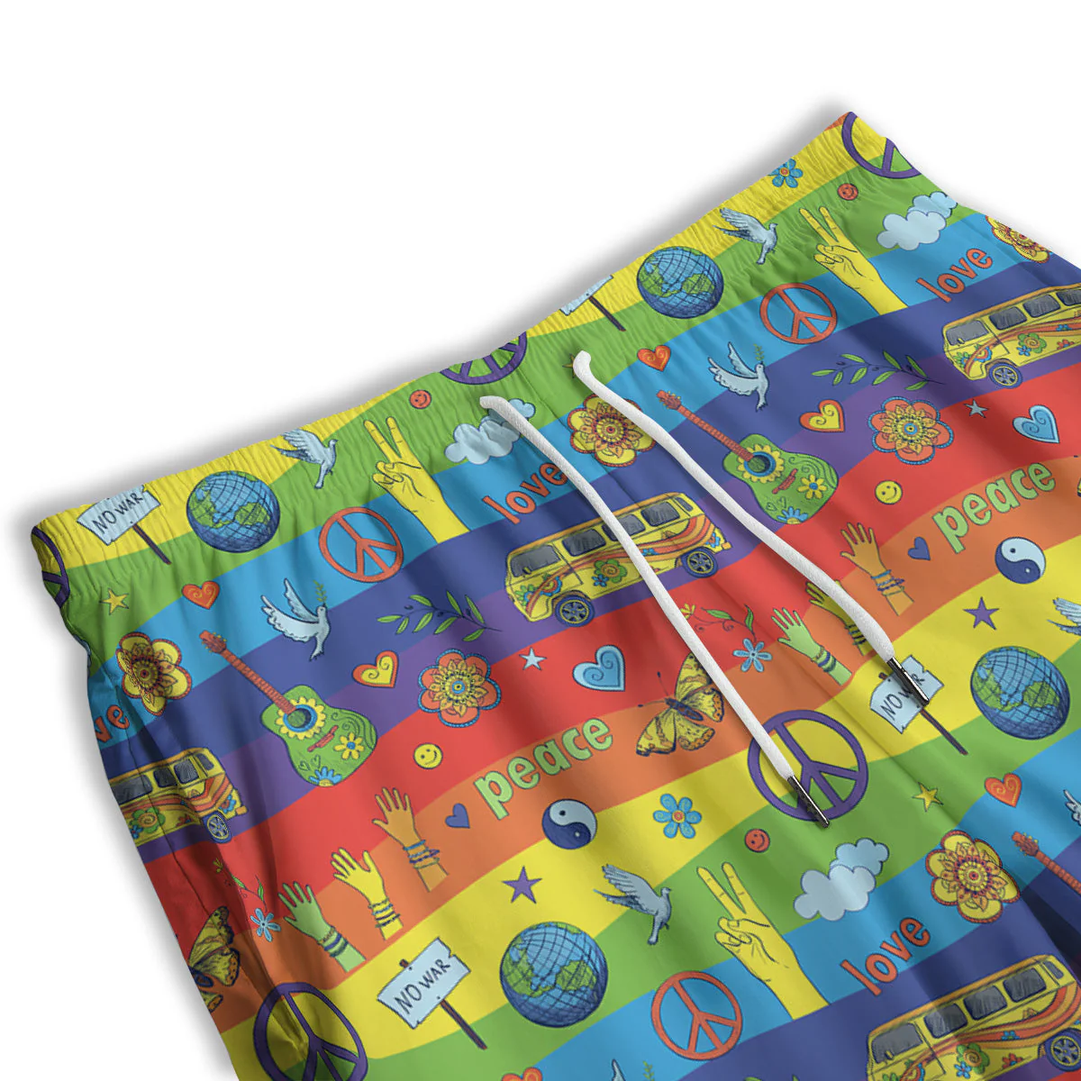 Hippie Drawing Psychedelic Wave Print Pattern Men's Athletic Shorts - Image 3