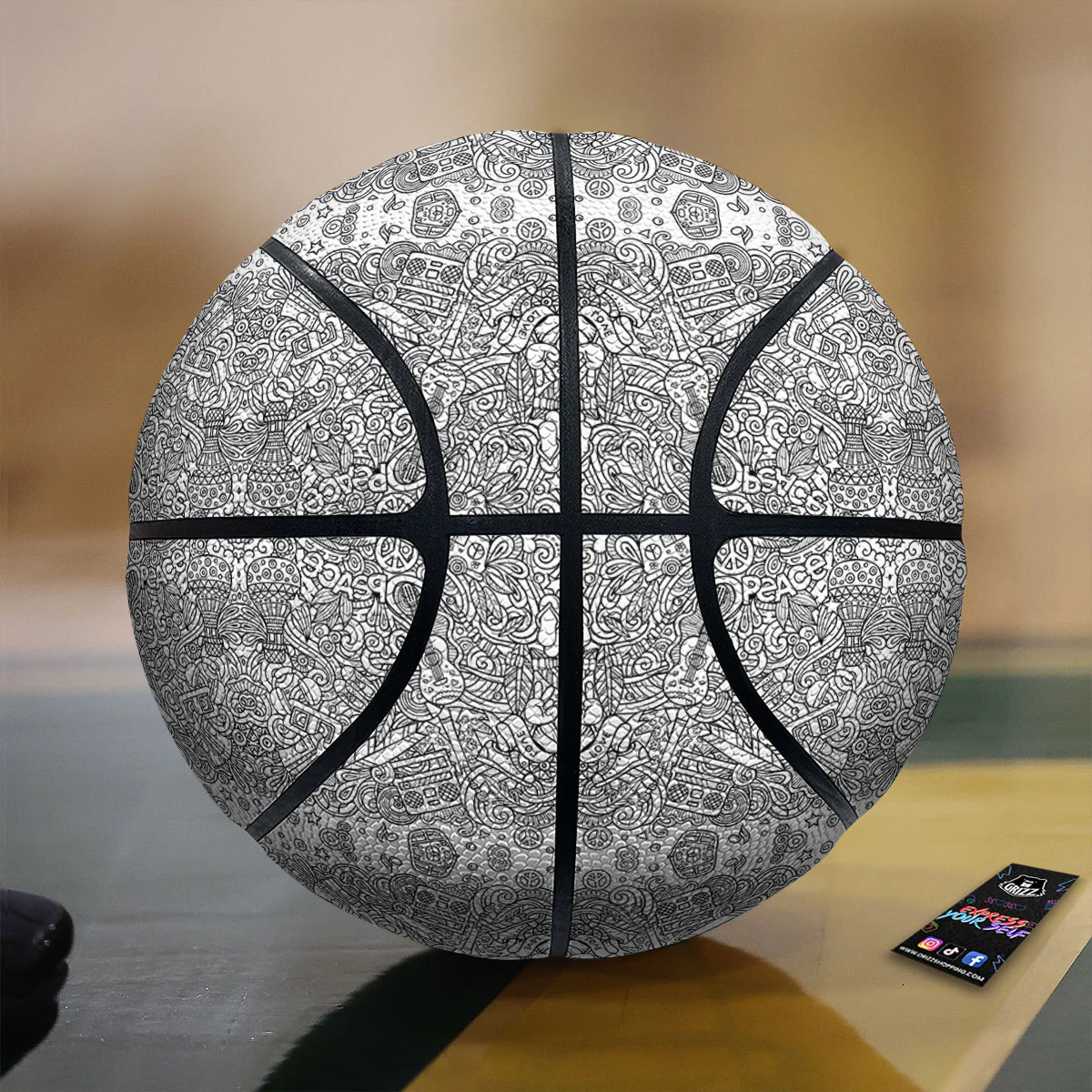 Hippie Graffiti Monochrome Print Pattern Basketball