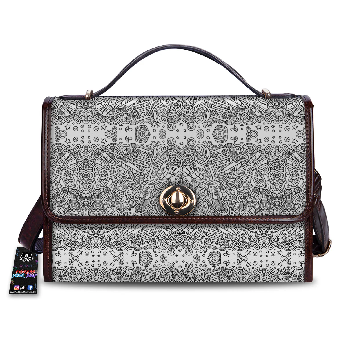 Hippie Graffiti Monochrome Print Pattern Women's Satchel Bag