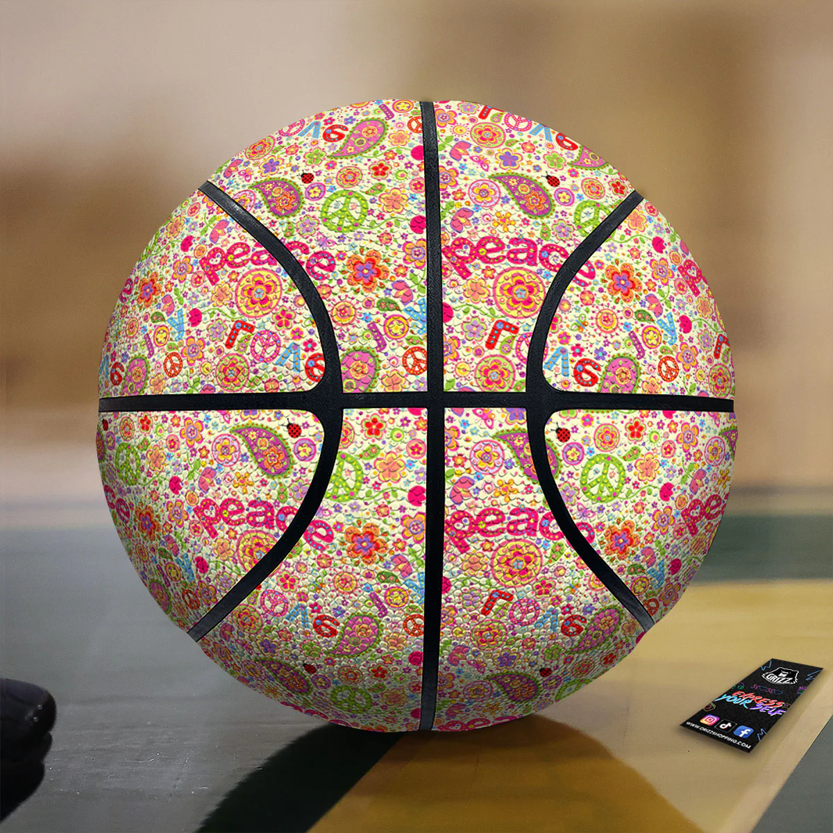 Hippie Peace Groovy Print Pattern Basketball