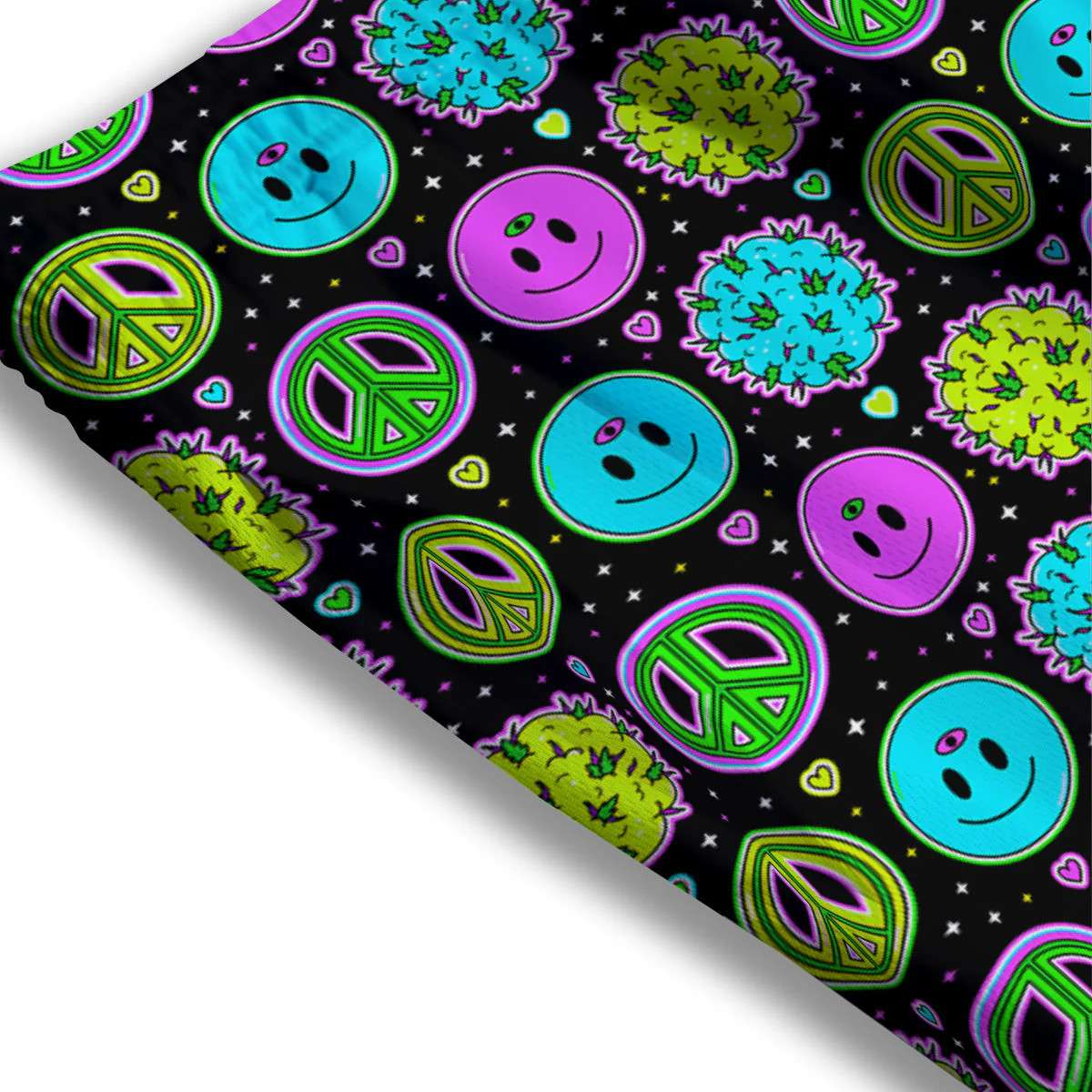 Hippie Peace Symbol And Weed Print Pattern Mesh Shorts - Image 3