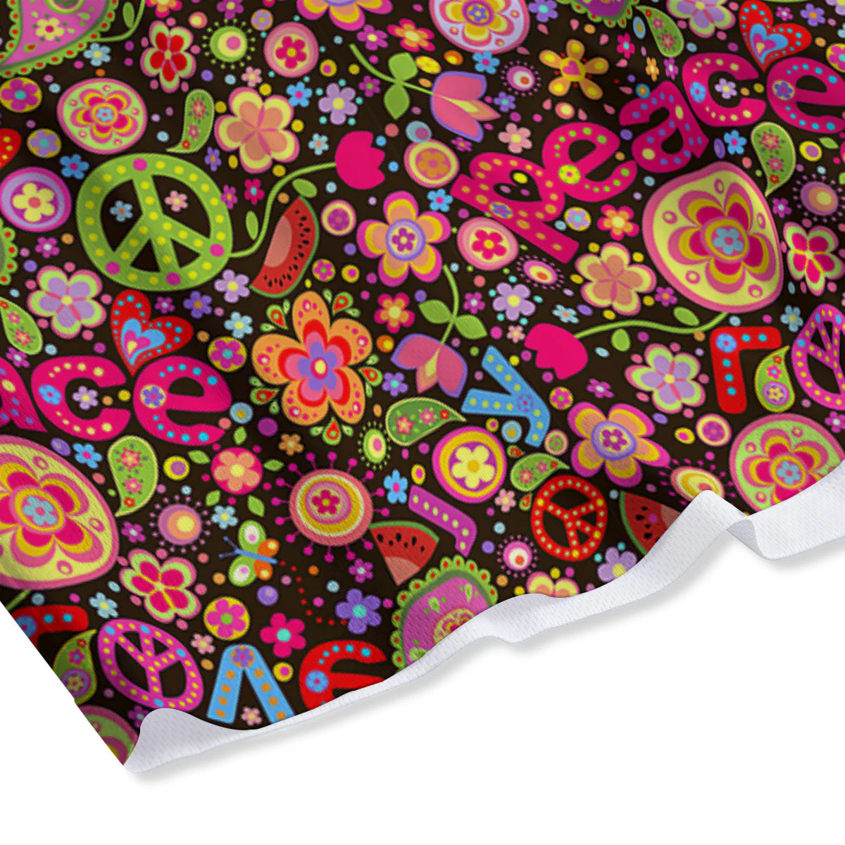Hippie Sign Peace Flower Print Pattern Mesh Shorts - Image 4