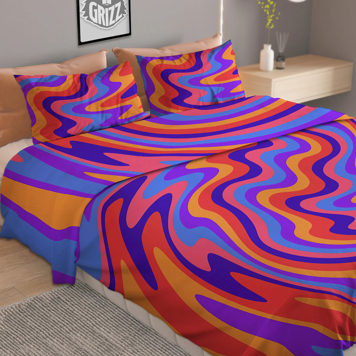 Hippie Trippy Acid Color Print Pattern Duvet Cover Bedding Set - Image 2