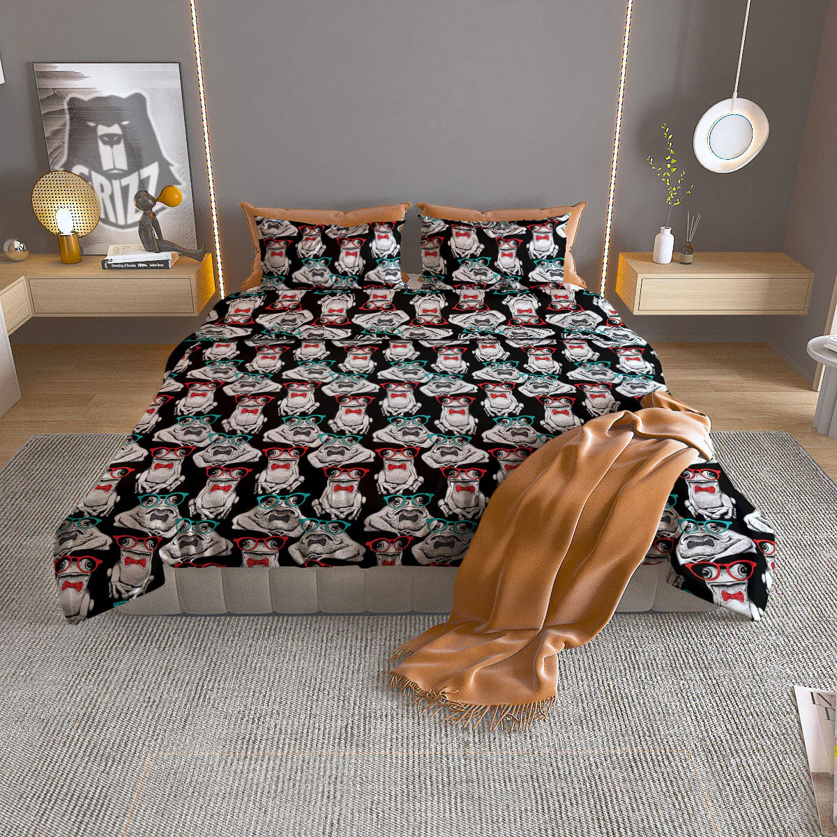 Hipster Frog Print Pattern Duvet Cover Bedding Set