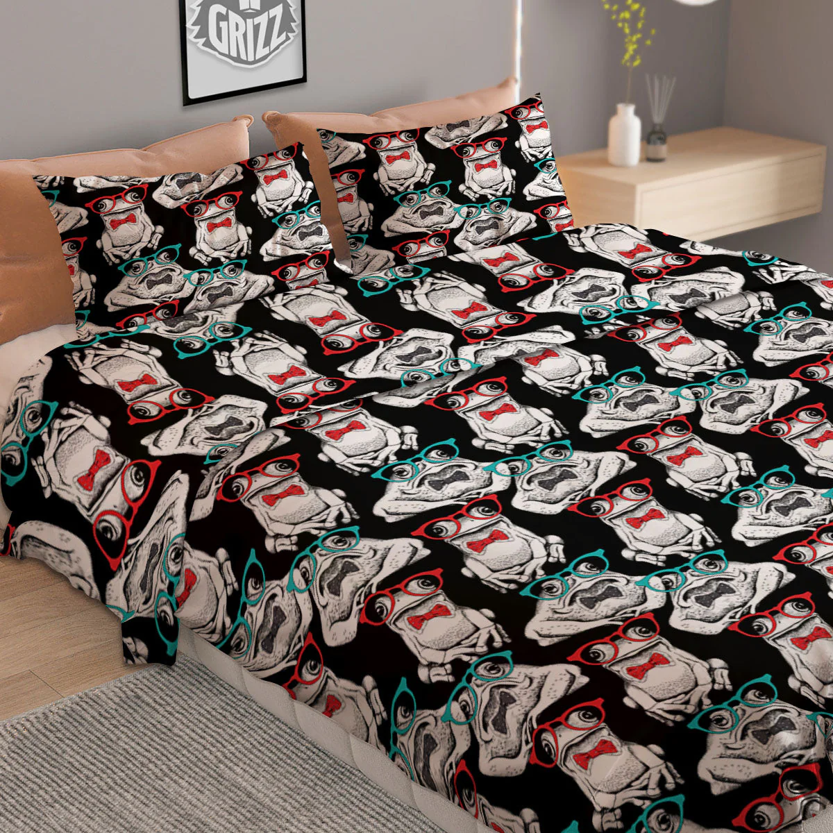 Hipster Frog Print Pattern Duvet Cover Bedding Set - Image 2