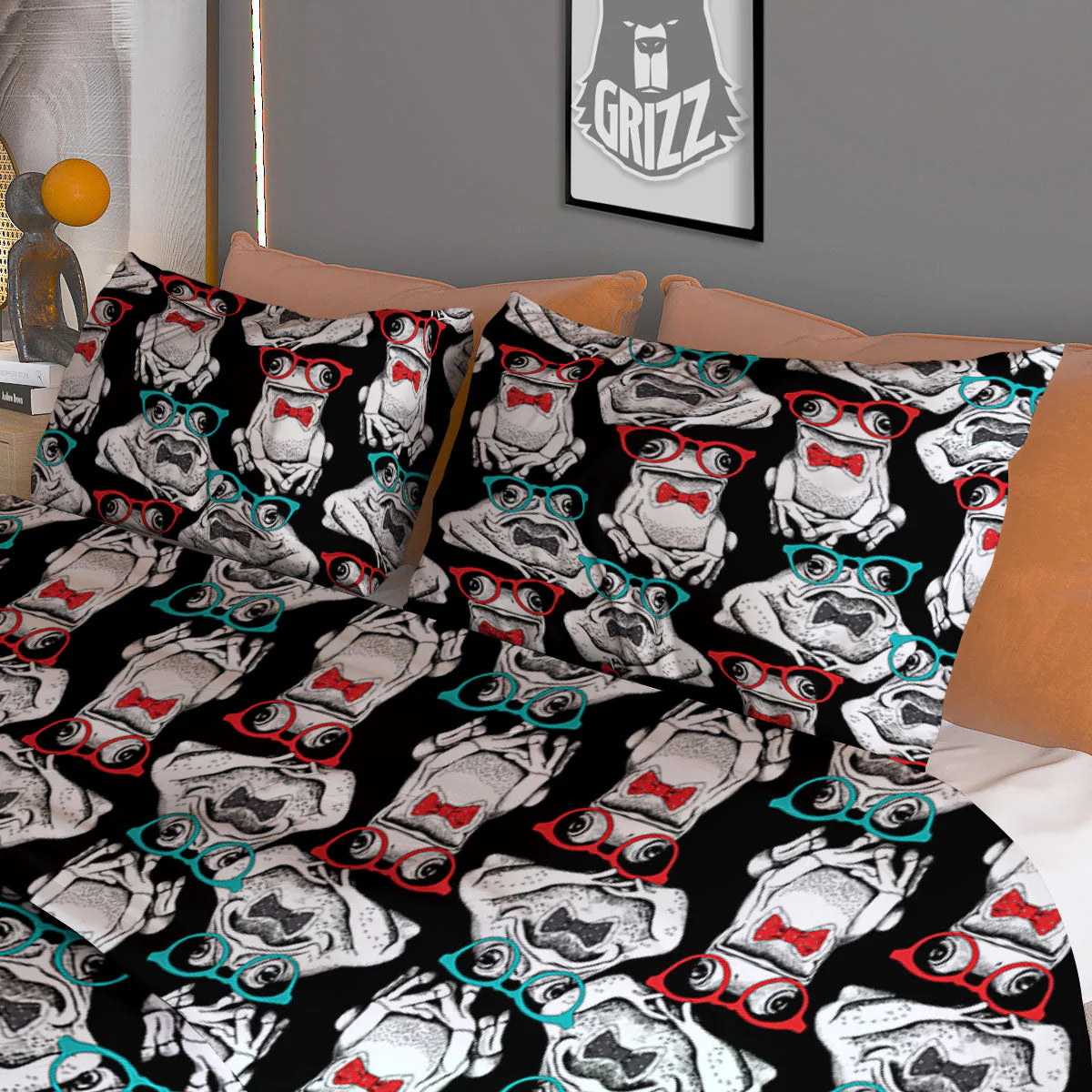 Hipster Frog Print Pattern Duvet Cover Bedding Set - Image 3