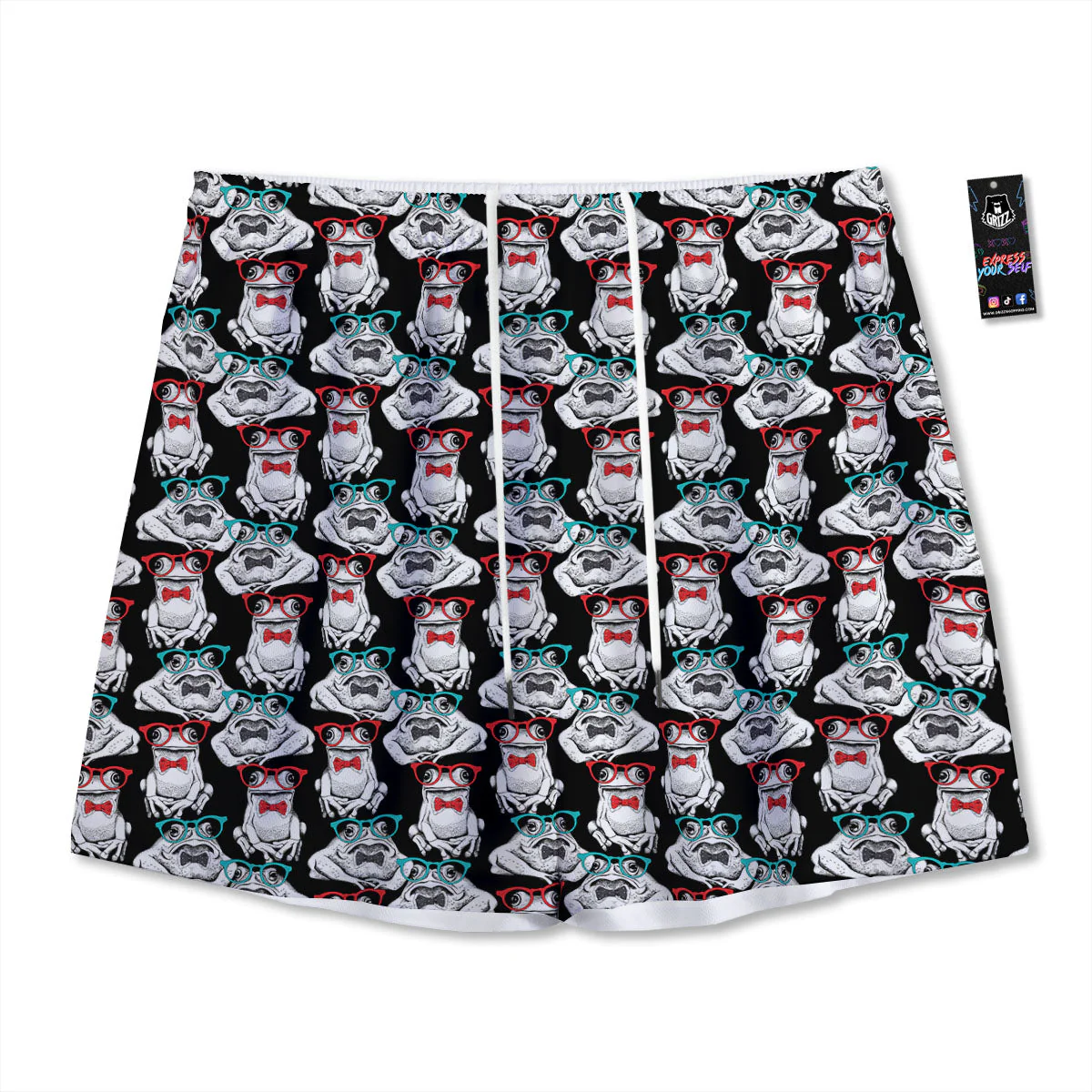 Hipster Frog Print Pattern Mesh Shorts