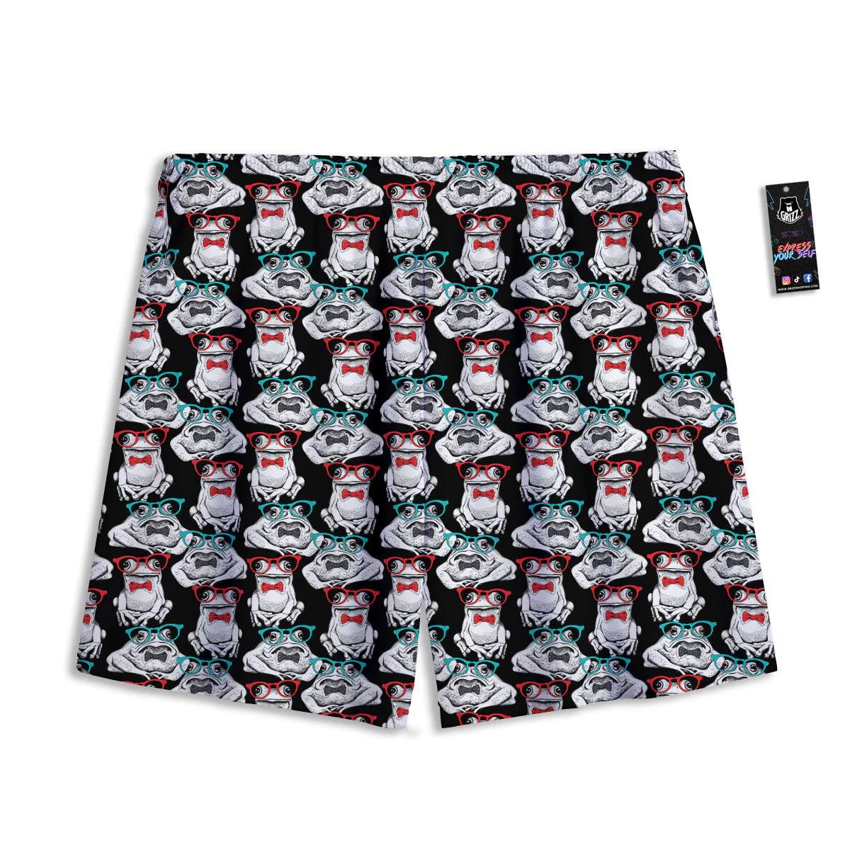 Hipster Frog Print Pattern Mesh Shorts - Image 2