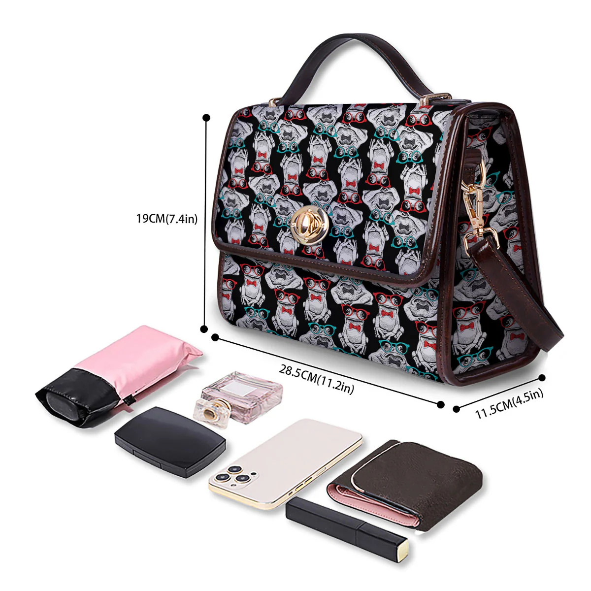 Hipster Frog Print Pattern Women's Satchel Bag - Image 4