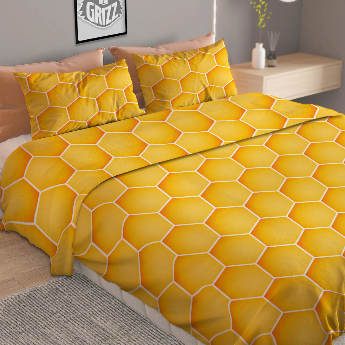 Hive Honey Bee Print Pattern Duvet Cover Bedding Set - Image 2