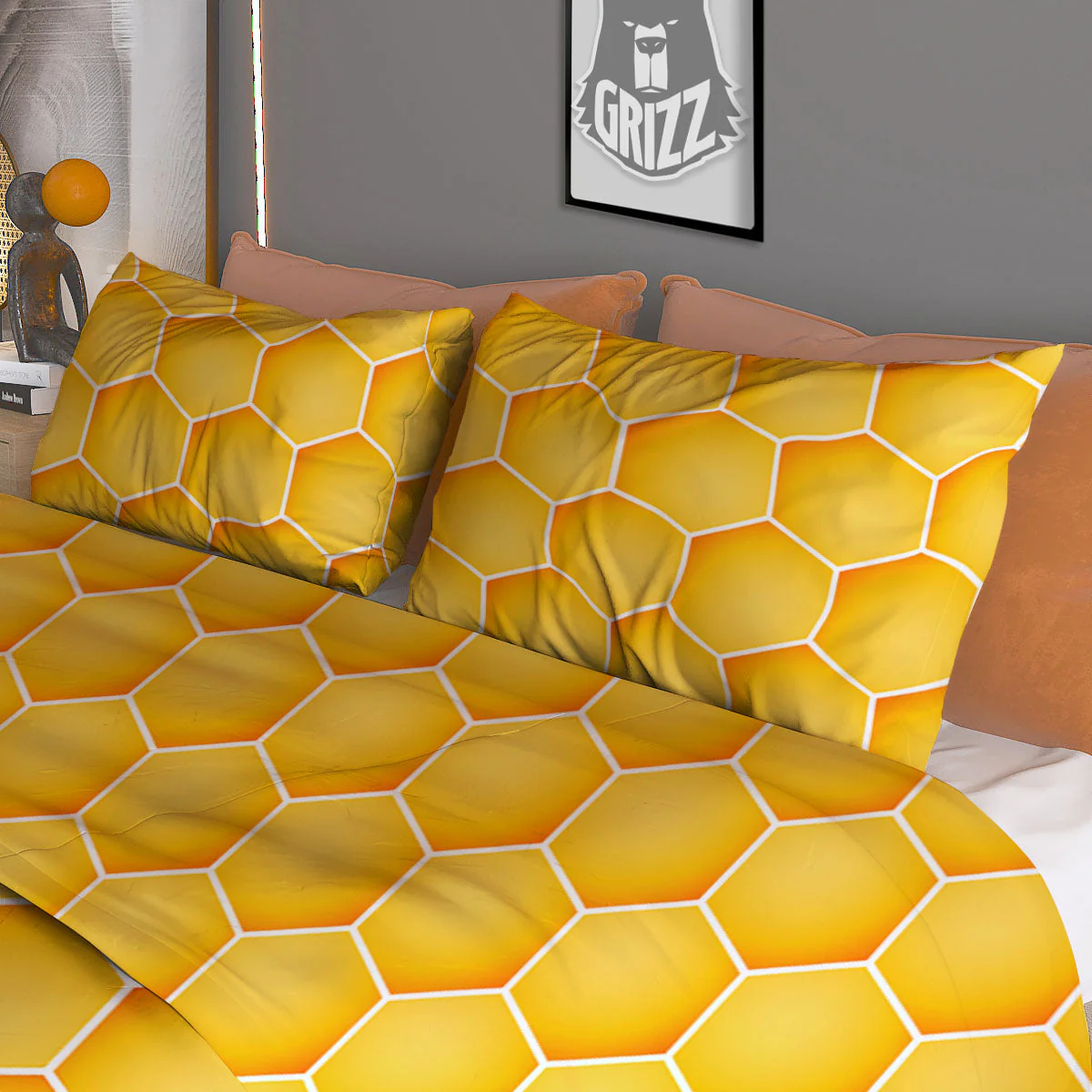 Hive Honey Bee Print Pattern Duvet Cover Bedding Set - Image 3