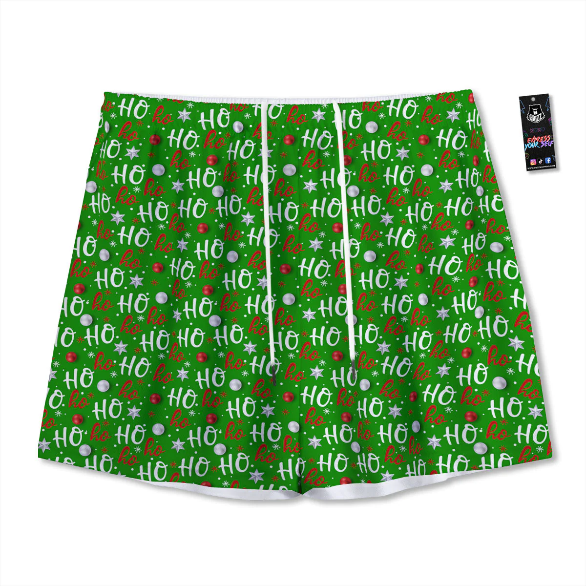 Ho Ho Christmas Santa Print Pattern Mesh Shorts
