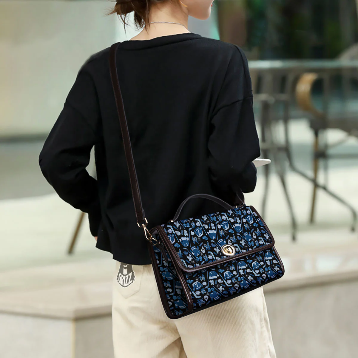 Hockey Equipment Print Pattern Women's Satchel Bag - Image 3