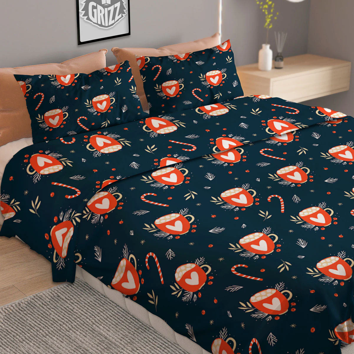 Holiday Christmas Cup Print Pattern Duvet Cover Bedding Set - Image 2