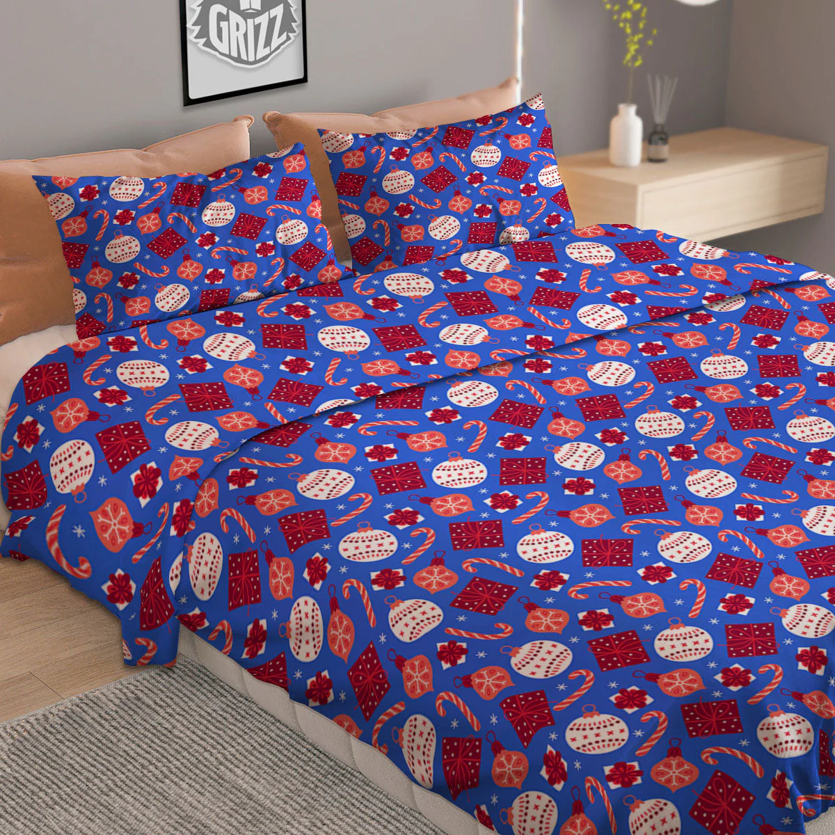 Holiday Elements Christmas Print Pattern Duvet Cover Bedding Set - Image 2
