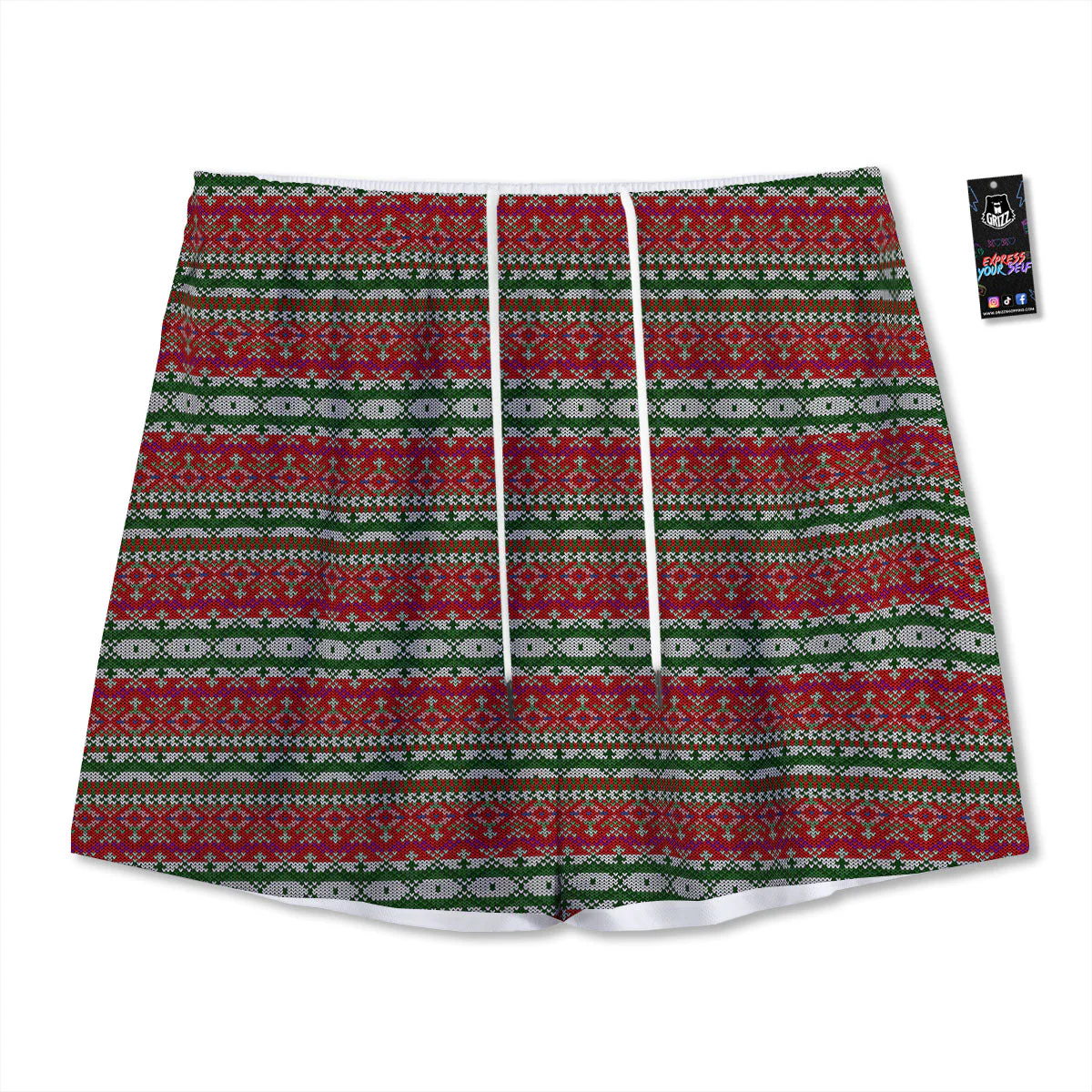 Holiday Knitted Christmas Print Pattern Mesh Shorts
