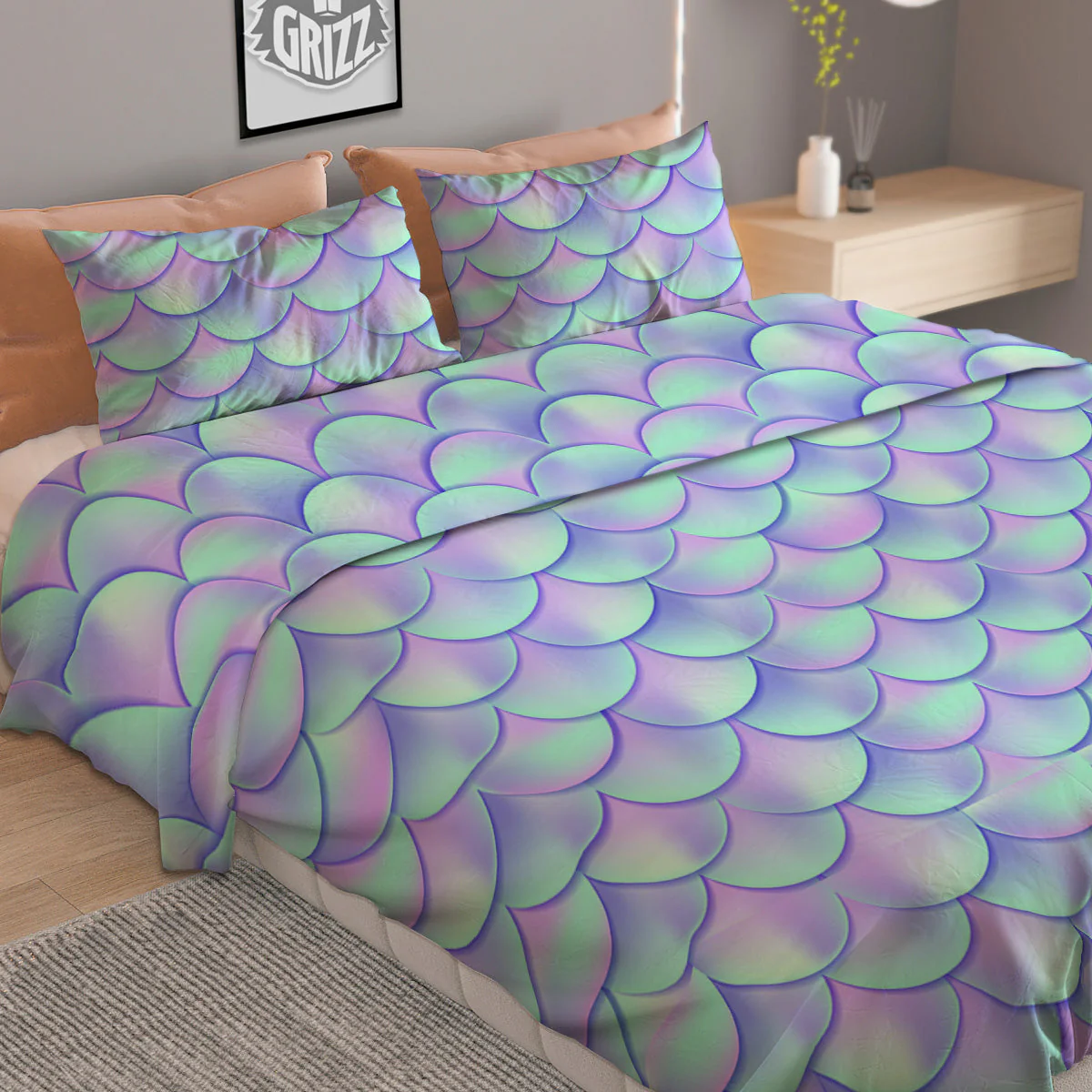 Holographic Mermaid Tail Print Pattern Duvet Cover Bedding Set - Image 2