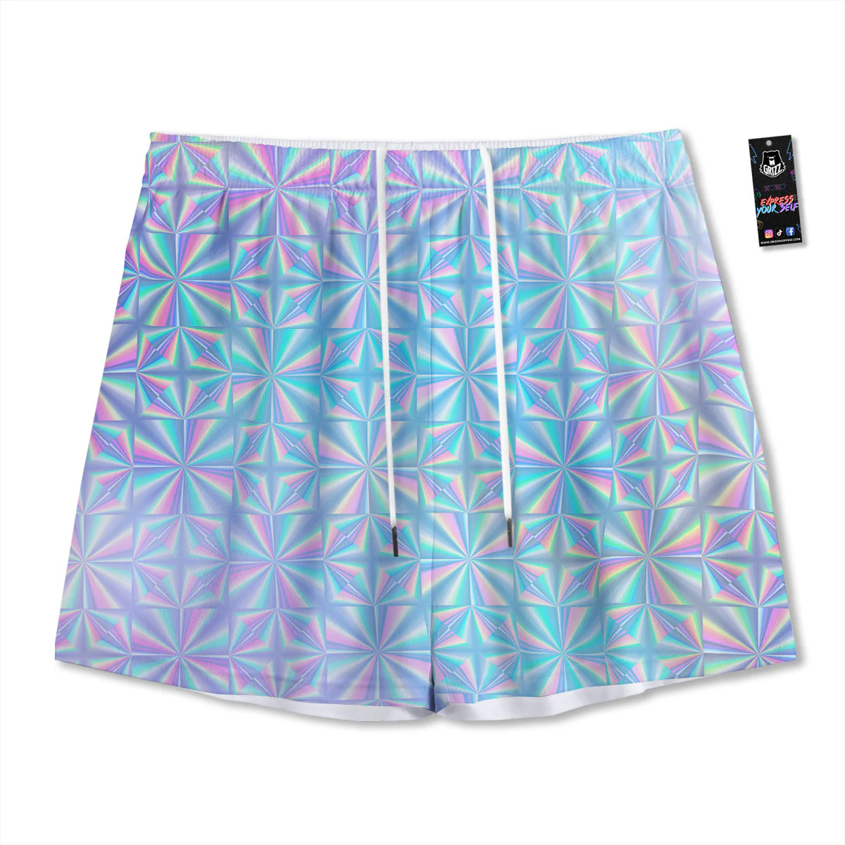 Holographic Paper Texture Print Mesh Shorts
