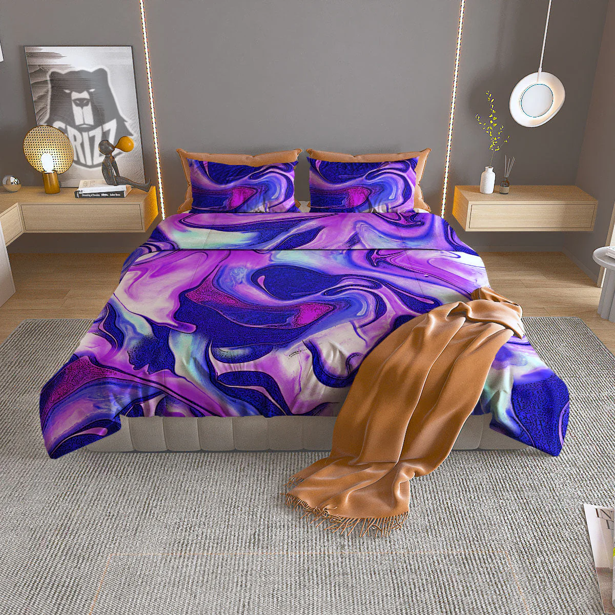 Holographic Purple Print Pattern Duvet Cover Bedding Set