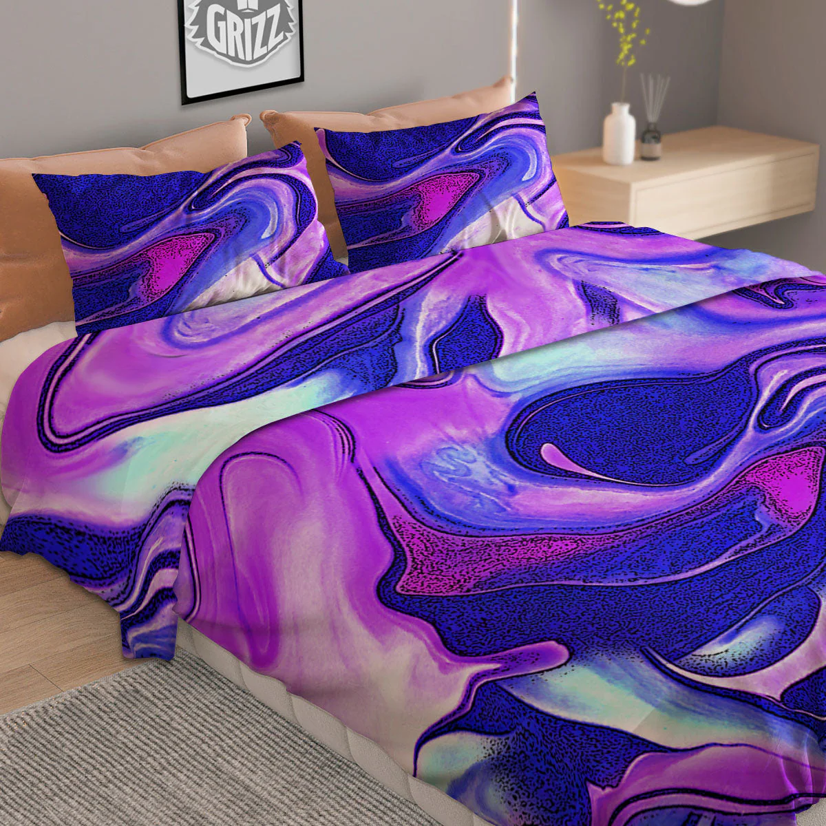 Holographic Purple Print Pattern Duvet Cover Bedding Set - Image 2