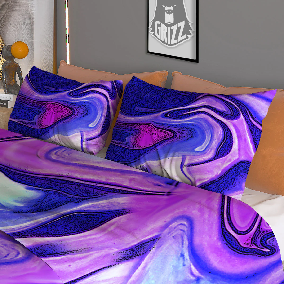 Holographic Purple Print Pattern Duvet Cover Bedding Set - Image 3