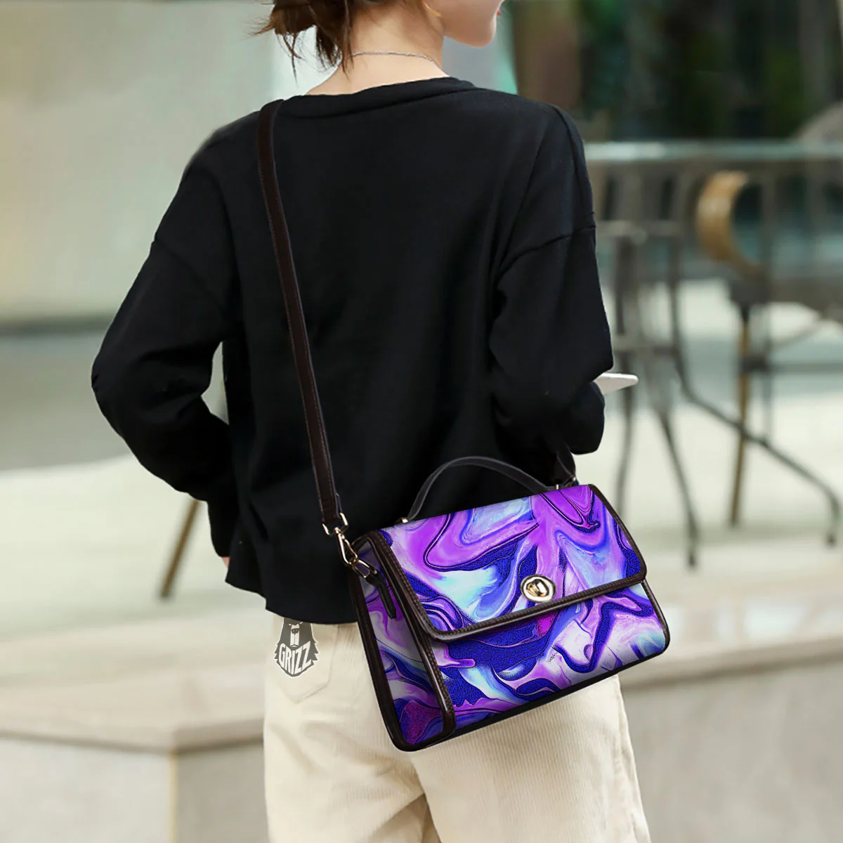 Holographic Purple Print Pattern Women's Satchel Bag - Image 3