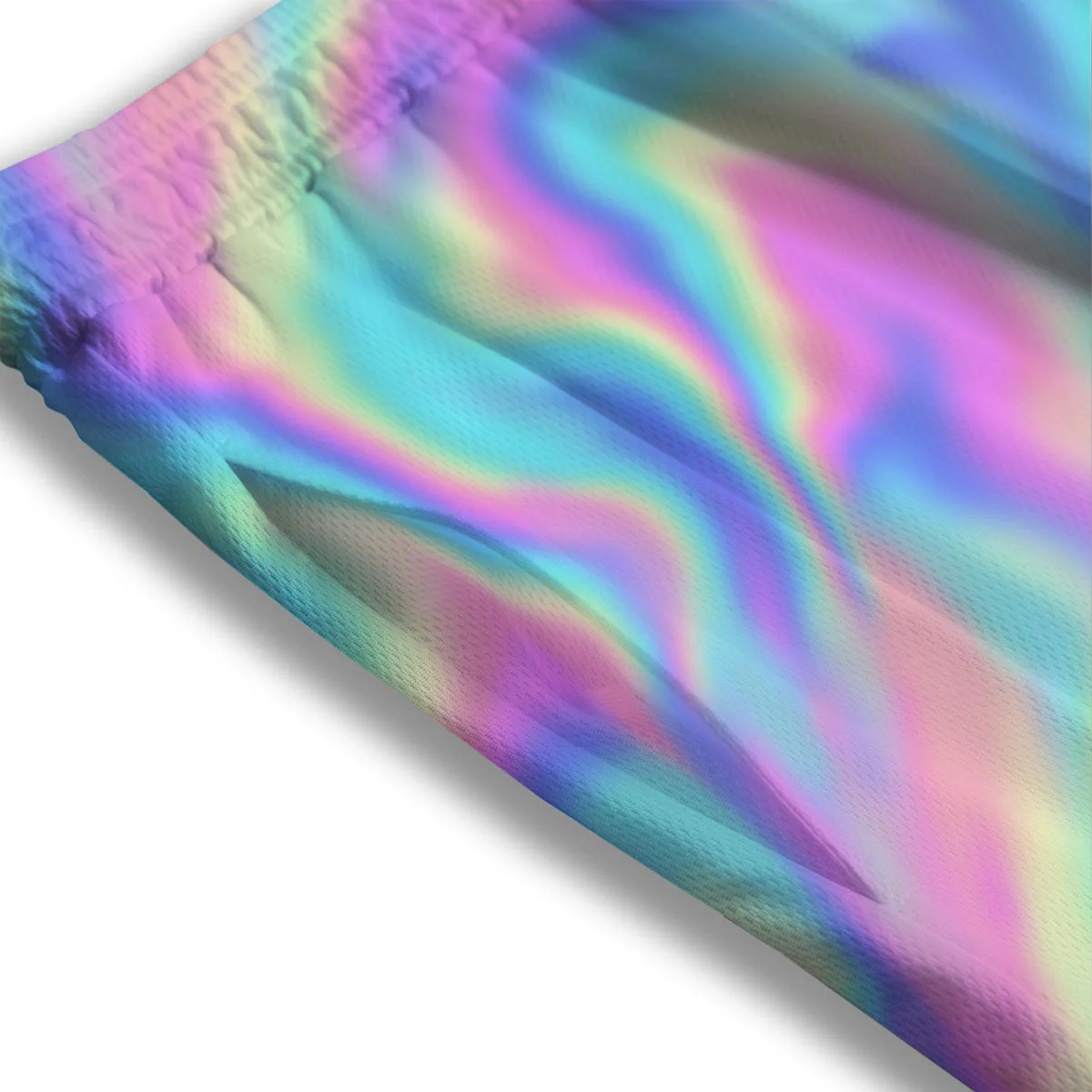 Holographic Rainbow Print Pattern Mesh Shorts - Image 3