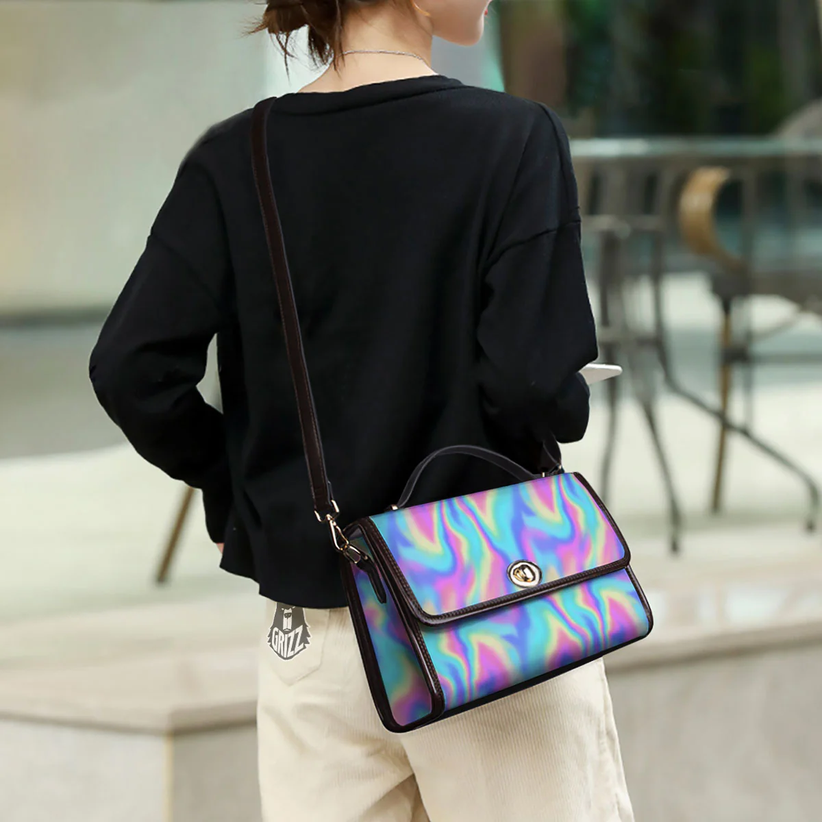 Holographic Rainbow Print Pattern Women's Satchel Bag - Image 3