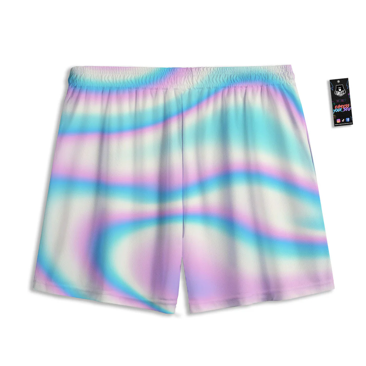 Holographic Teal And Pink Print Mesh Shorts - Image 2