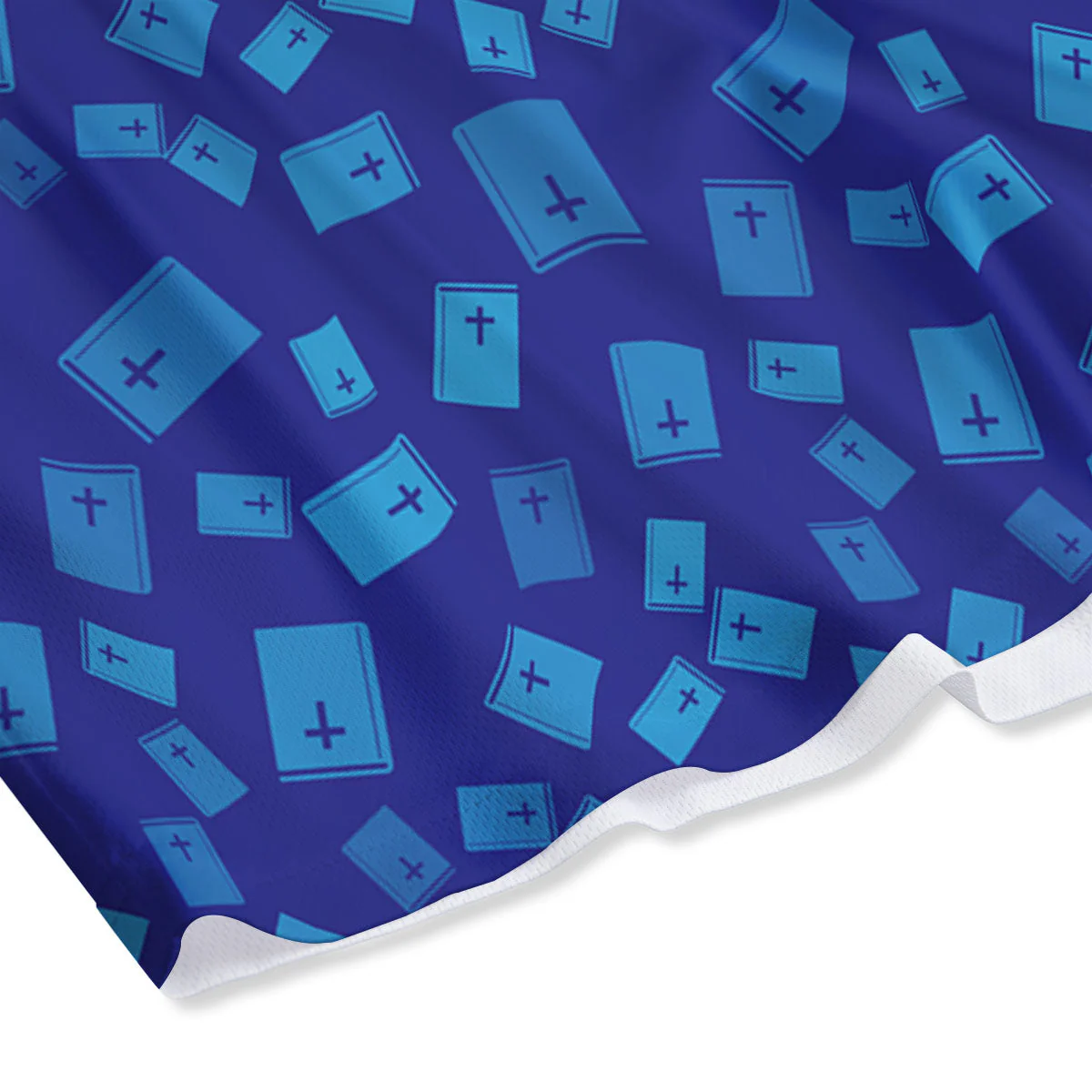 Holy Bible Blue Print Pattern Mesh Shorts - Image 4