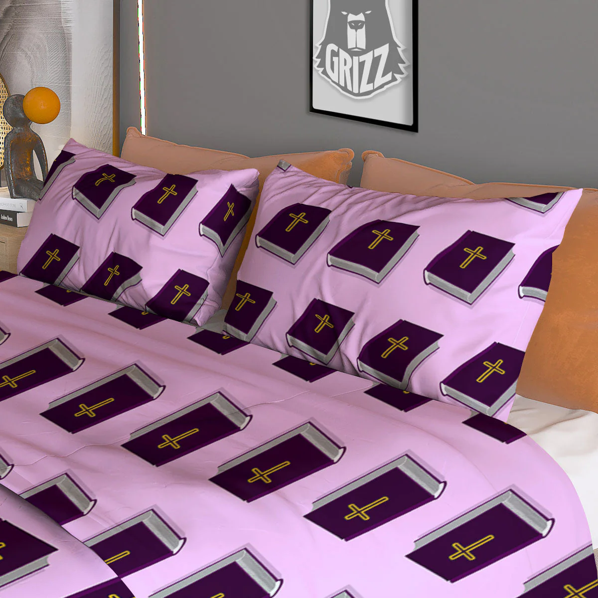 Holy Bible Purple Print Pattern Duvet Cover Bedding Set - Image 3