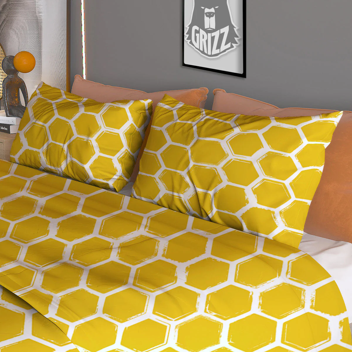 Honeycomb Print Pattern Duvet Cover Bedding Set - Image 3