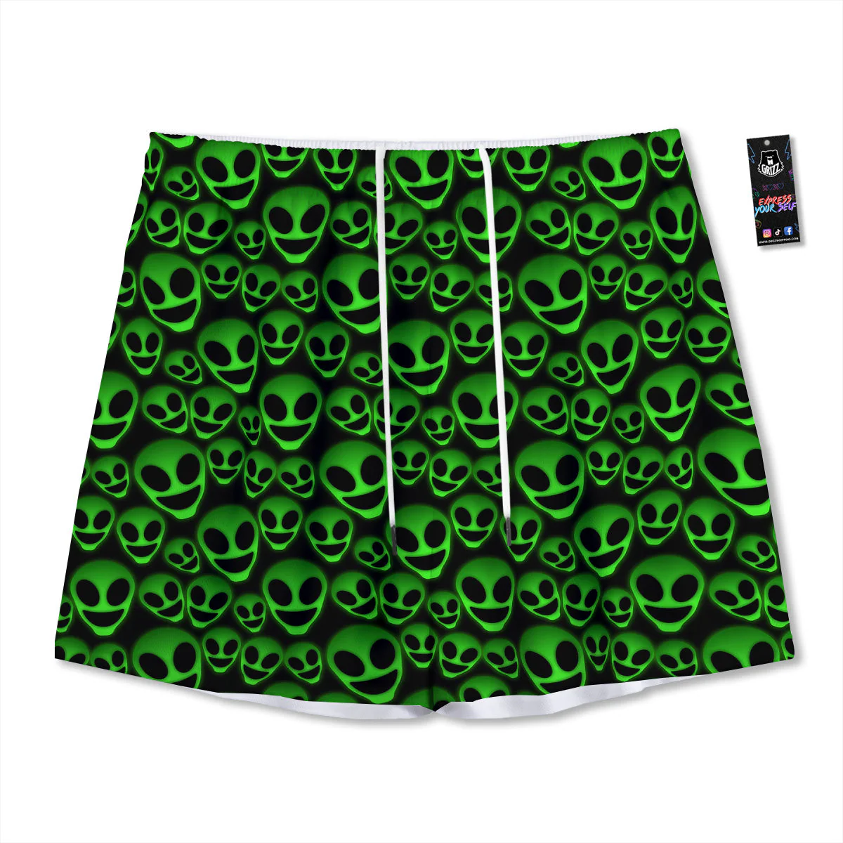 Horror Alien Green Neon Print Pattern Mesh Shorts