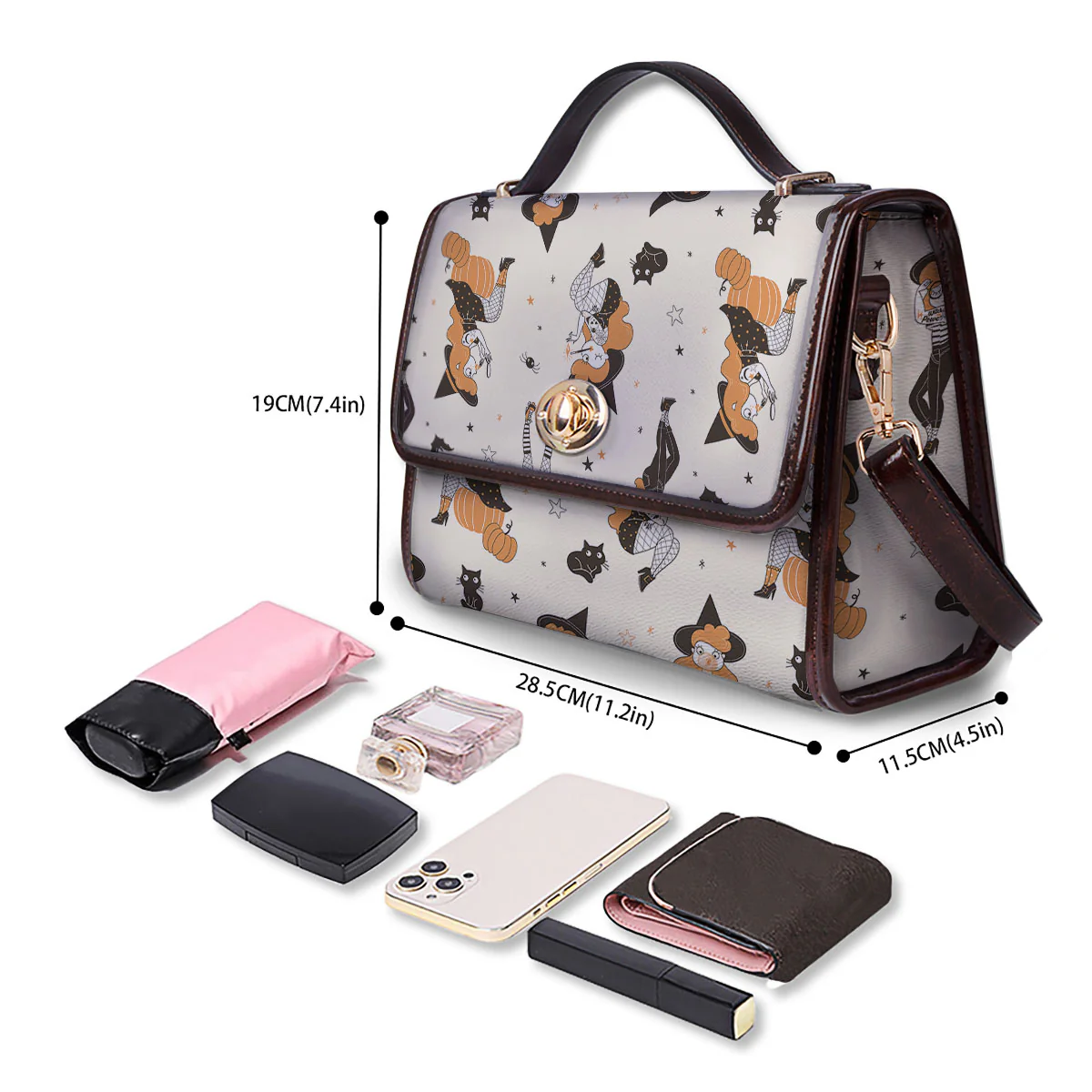 Horror Witch Black And Red Print Pattern Women's Satchel Bag - Image 4