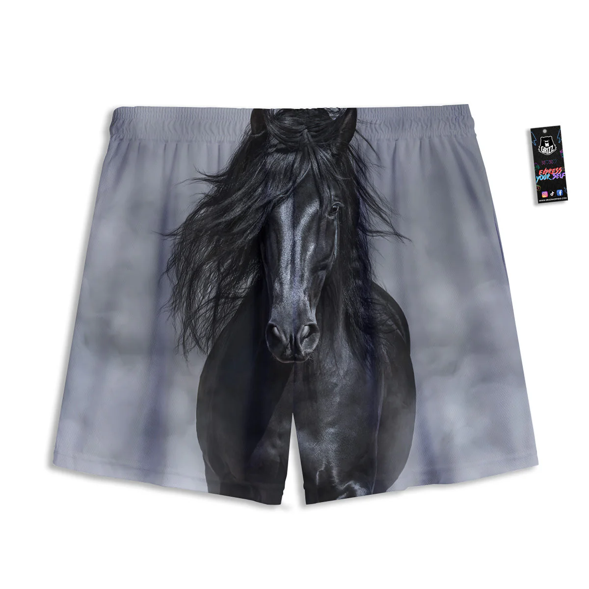 Horse Black Stallion Print Mesh Shorts - Image 2