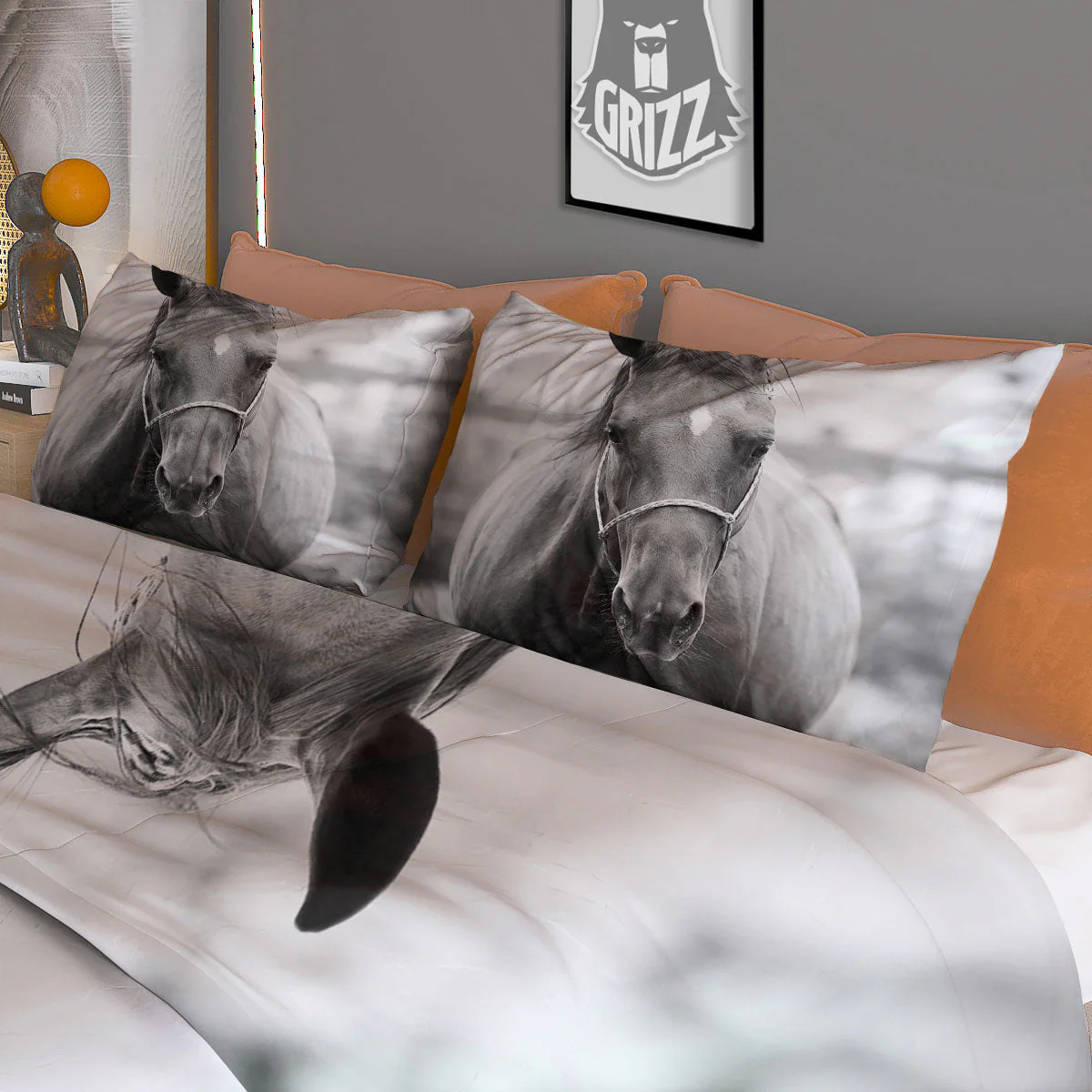 Horse Monochrome Print Duvet Cover Bedding Set - Image 3