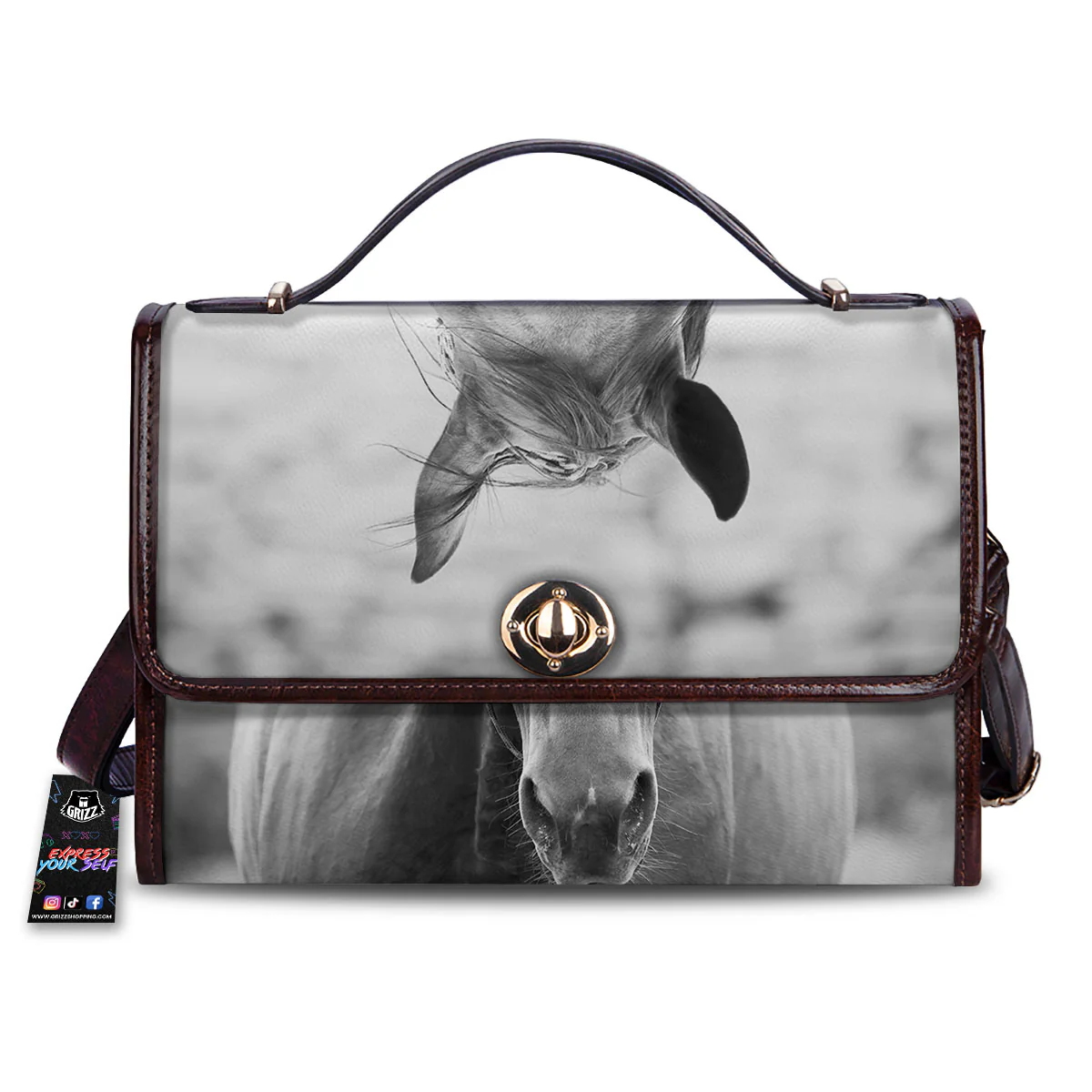 Horse Monochrome Print Women's Satchel Bag