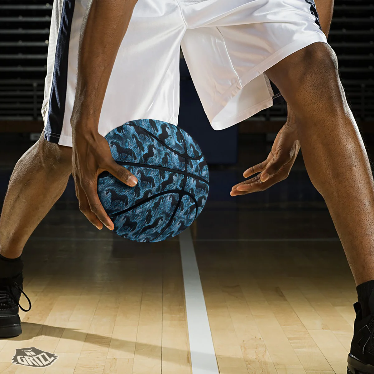 Horse Painting Dark Blue Print Basketball - Image 3