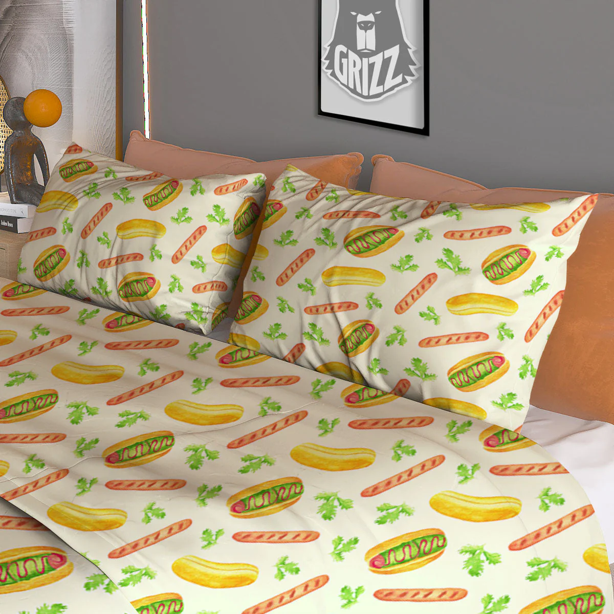 Hot Dog Drawing Print Pattern Duvet Cover Bedding Set - Image 3