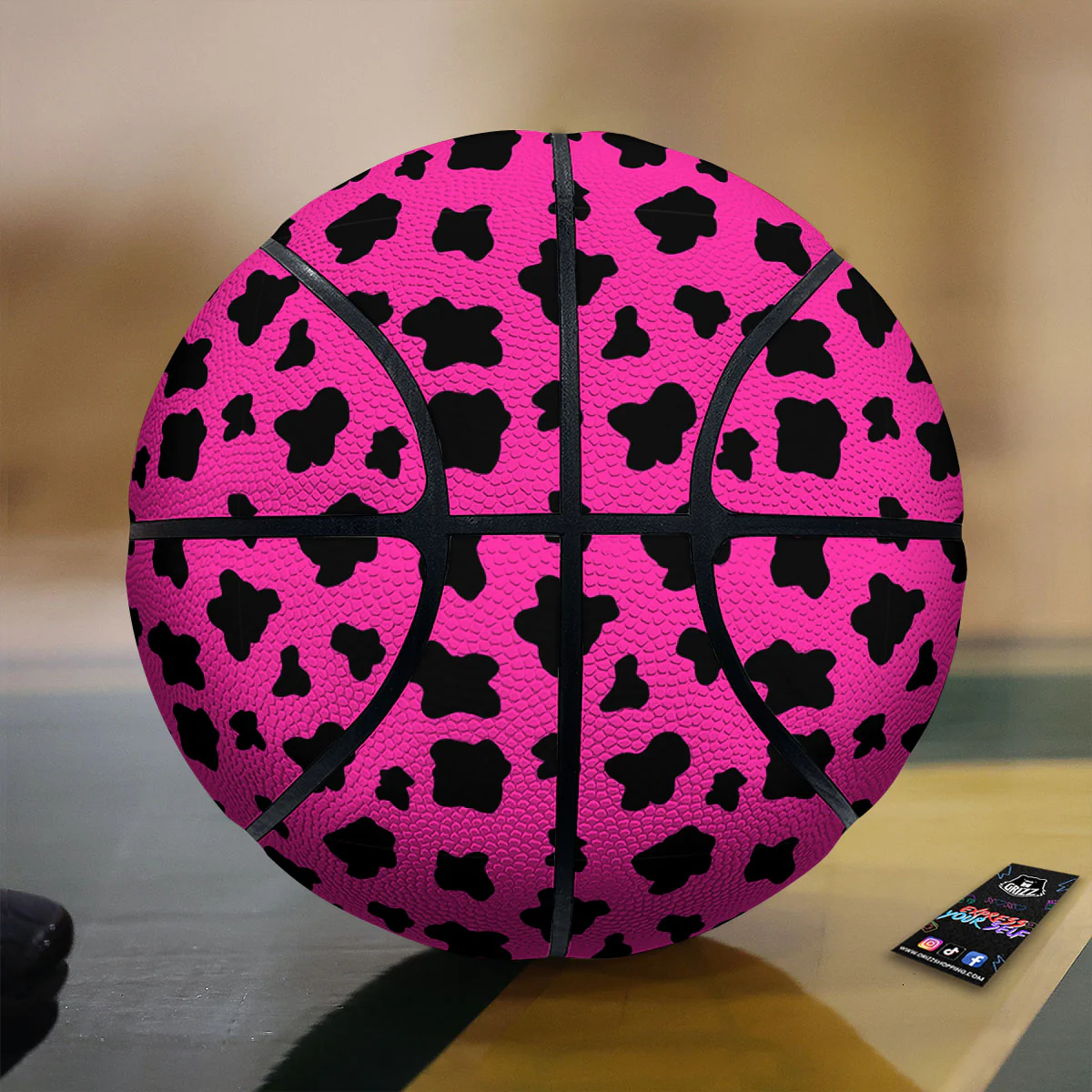 Hot Pink And Black Cow Print Basketball