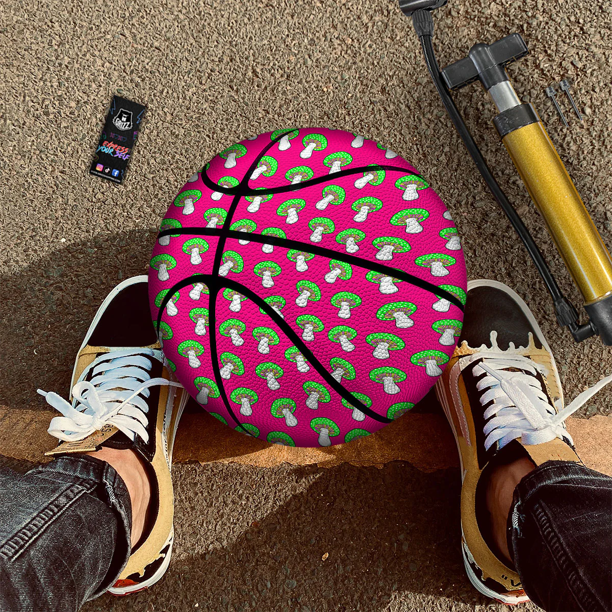 Hot Pink Crazy Mushroom Print Pattern Basketball - Image 2