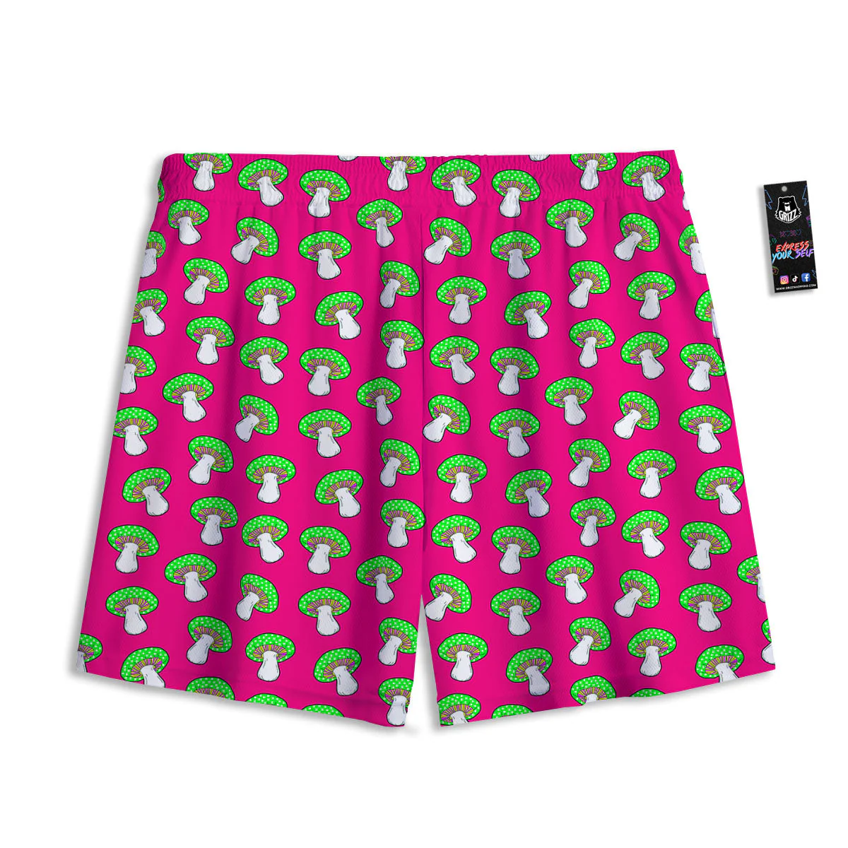 Hot Pink Crazy Mushroom Print Pattern Mesh Shorts - Image 2