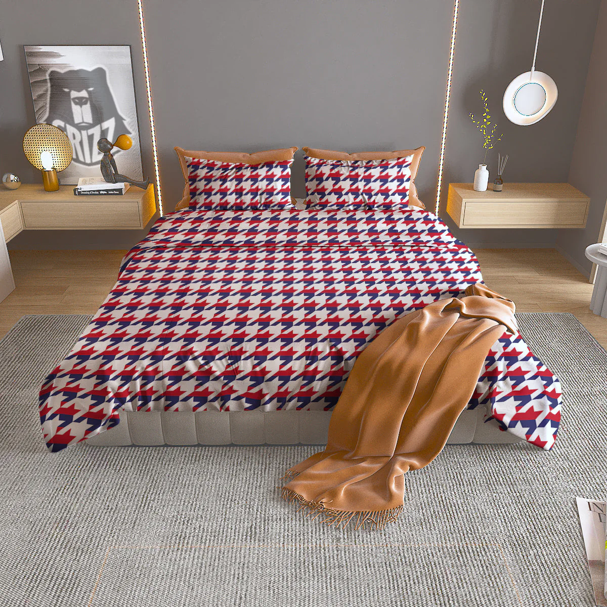 Houndstooth American Print Pattern Duvet Cover Bedding Set