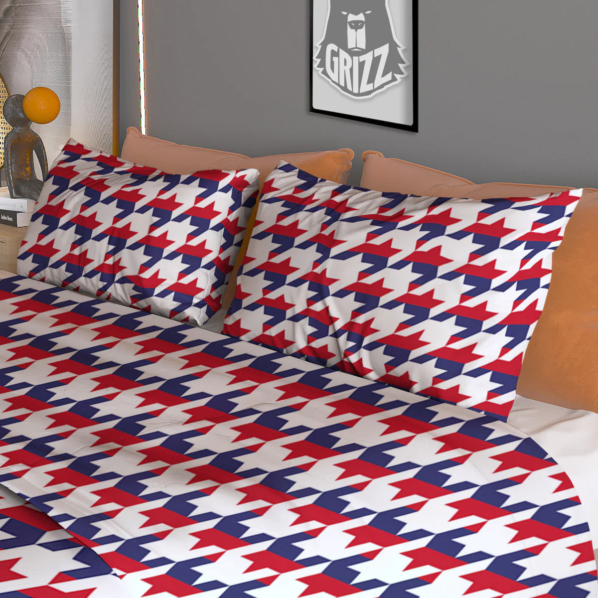 Houndstooth American Print Pattern Duvet Cover Bedding Set - Image 3