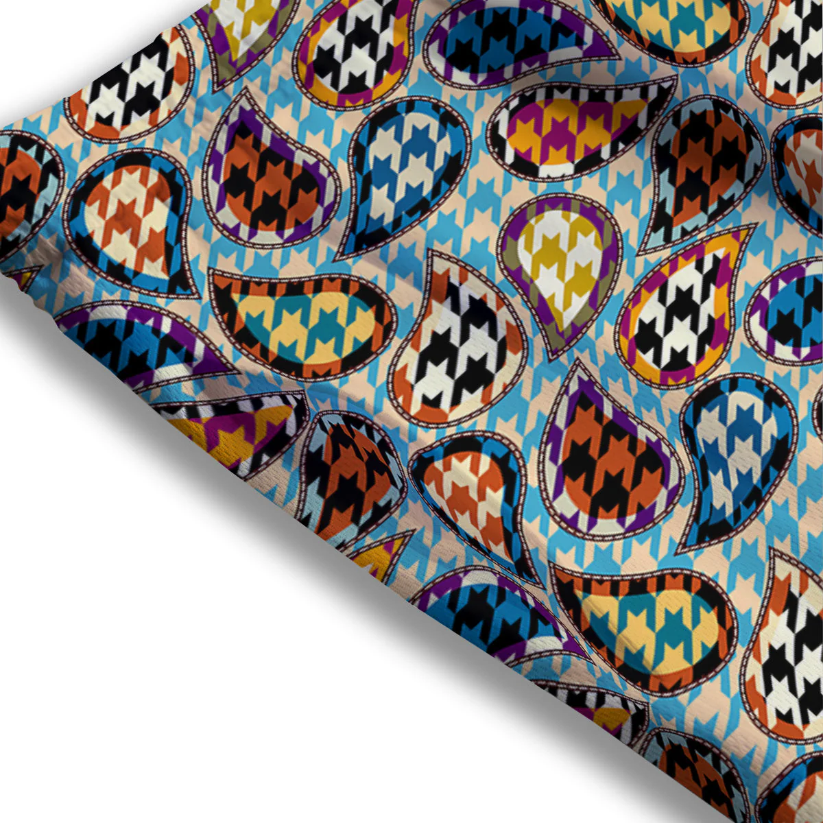 Houndstooth And Paisley Print Pattern Mesh Shorts - Image 3