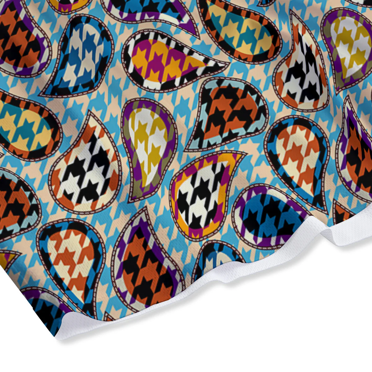Houndstooth And Paisley Print Pattern Mesh Shorts - Image 4