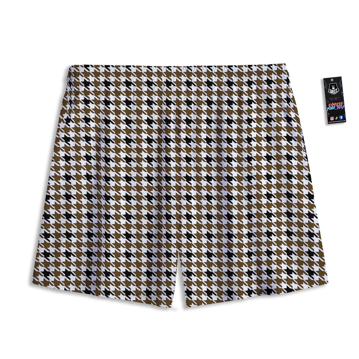 Houndstooth Black And Brown Print Mesh Shorts - Image 2