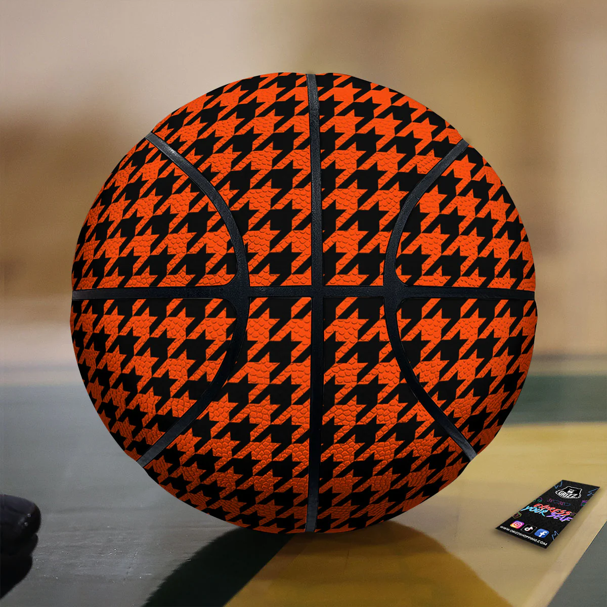 Houndstooth Black And Orange Print Basketball